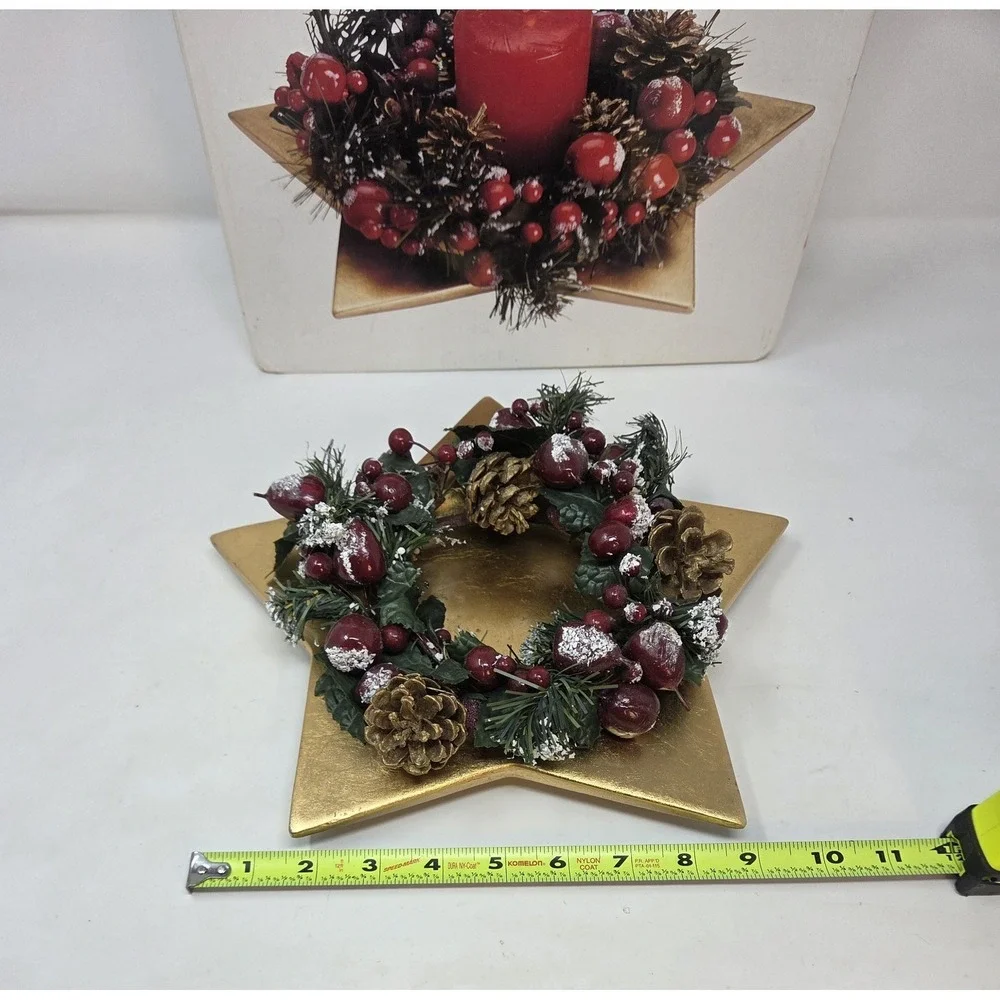 Elements Gold Star Tray Berry Pinecone Wreath Candle Ring Centerpiece No Candle